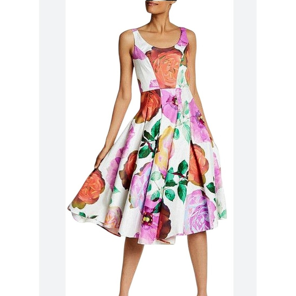 Calvin Klein Floral Sleeveless Scoopneck Fit &Flare Back Zip Cotton Dress NWOT 4